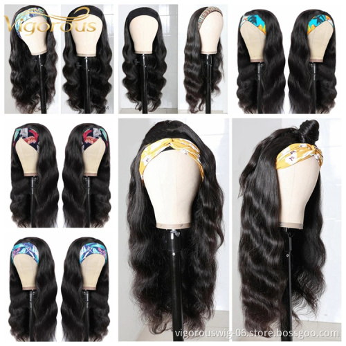 Headband Wigs for Black Women Body Wave Glueless Human Hair Brazilian Machine Made Wigs No Lace Front Wig 150% Density